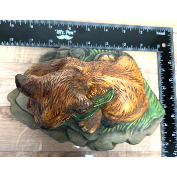 Lion Cub Figurine Laying On Rock Base Hand-Painted Resin Decor 6.5" Length - Picture 5 of 5